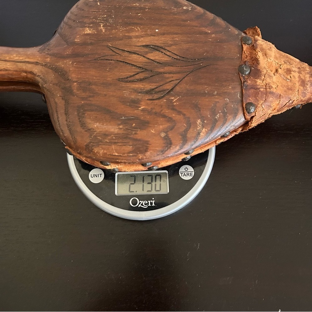 ANTIQUE EARLY 20 c. Hand carved Wood & Leather & Copper  Fireplace Bellows - Picture 8 of 8
